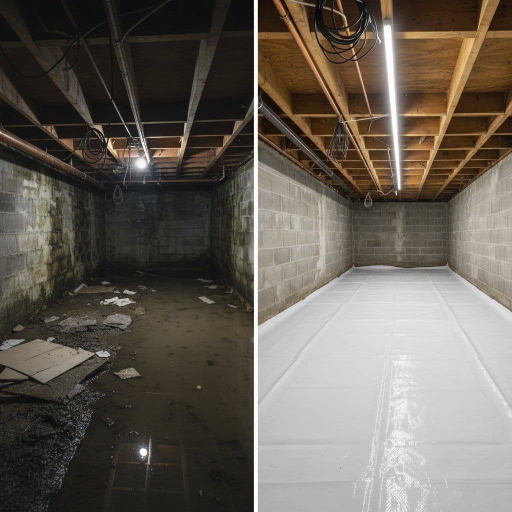 Basement Flood Cleanup restoration β crawl space of multi-family property in Paramus, NJ