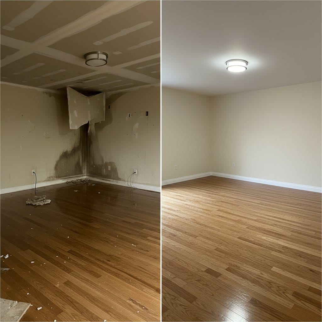 Structural Drying & Dehumidification before and after in living room, Paramus NJ