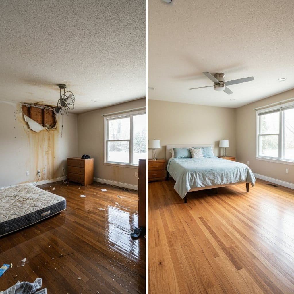 Paramus Water Damage Restoration bedroom restoration before and after in Paramus