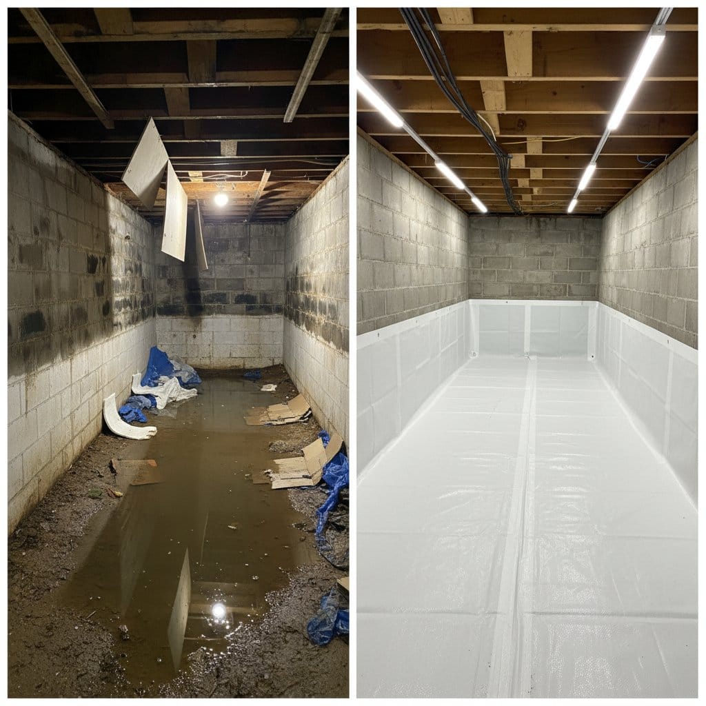Paramus Water Damage Restoration crawl space restoration before and after in Paramus
