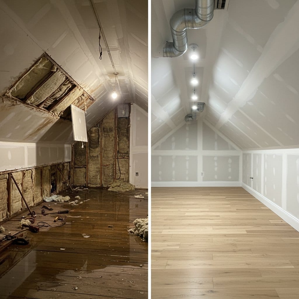 Paramus Water Damage Restoration attic space restoration before and after in Paramus